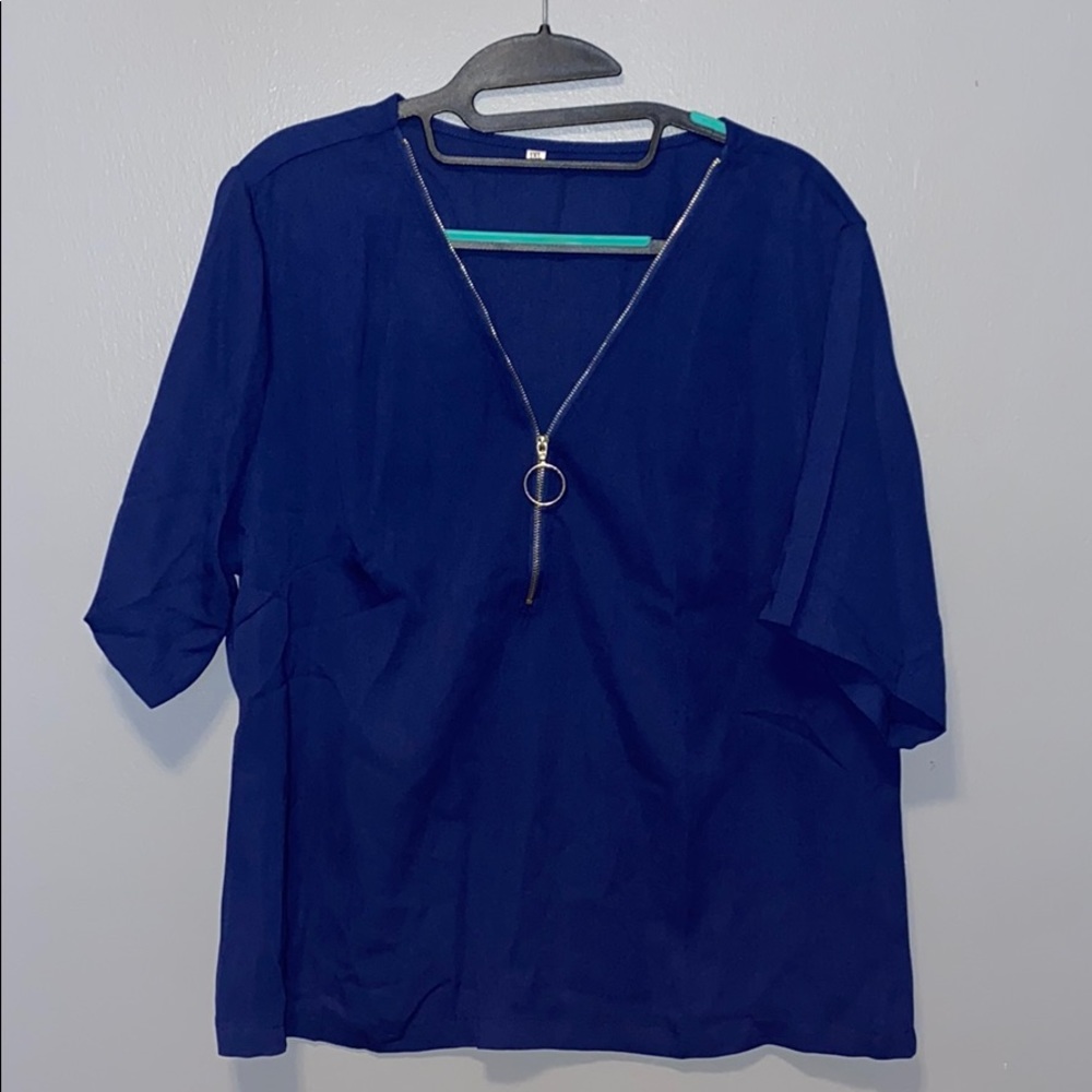 Navy blue blouse with zipper detail